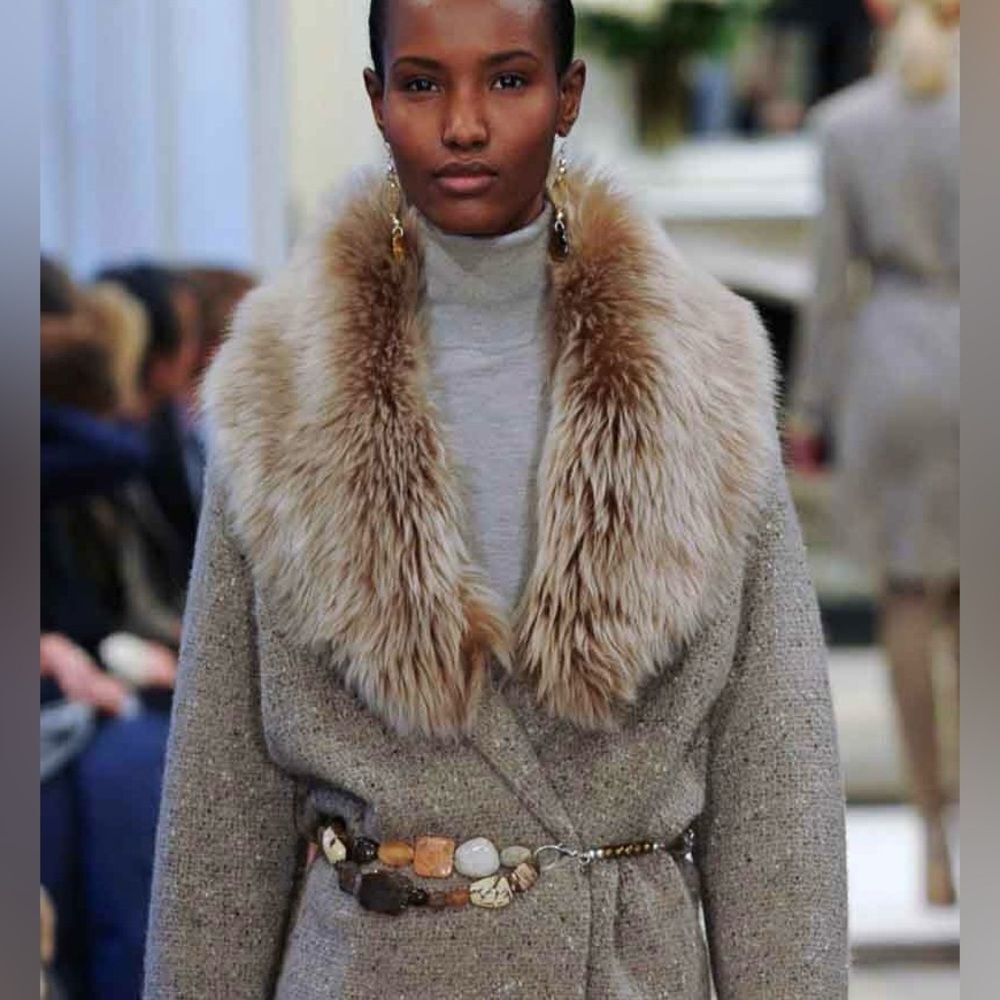 Ralph Lauren Collection Pre-Fall 2014 Lamb Shearling Fur Collar Cardigan